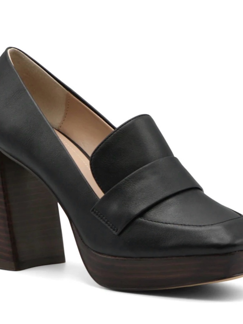 Charles David Black Platform Block Heel Loafer